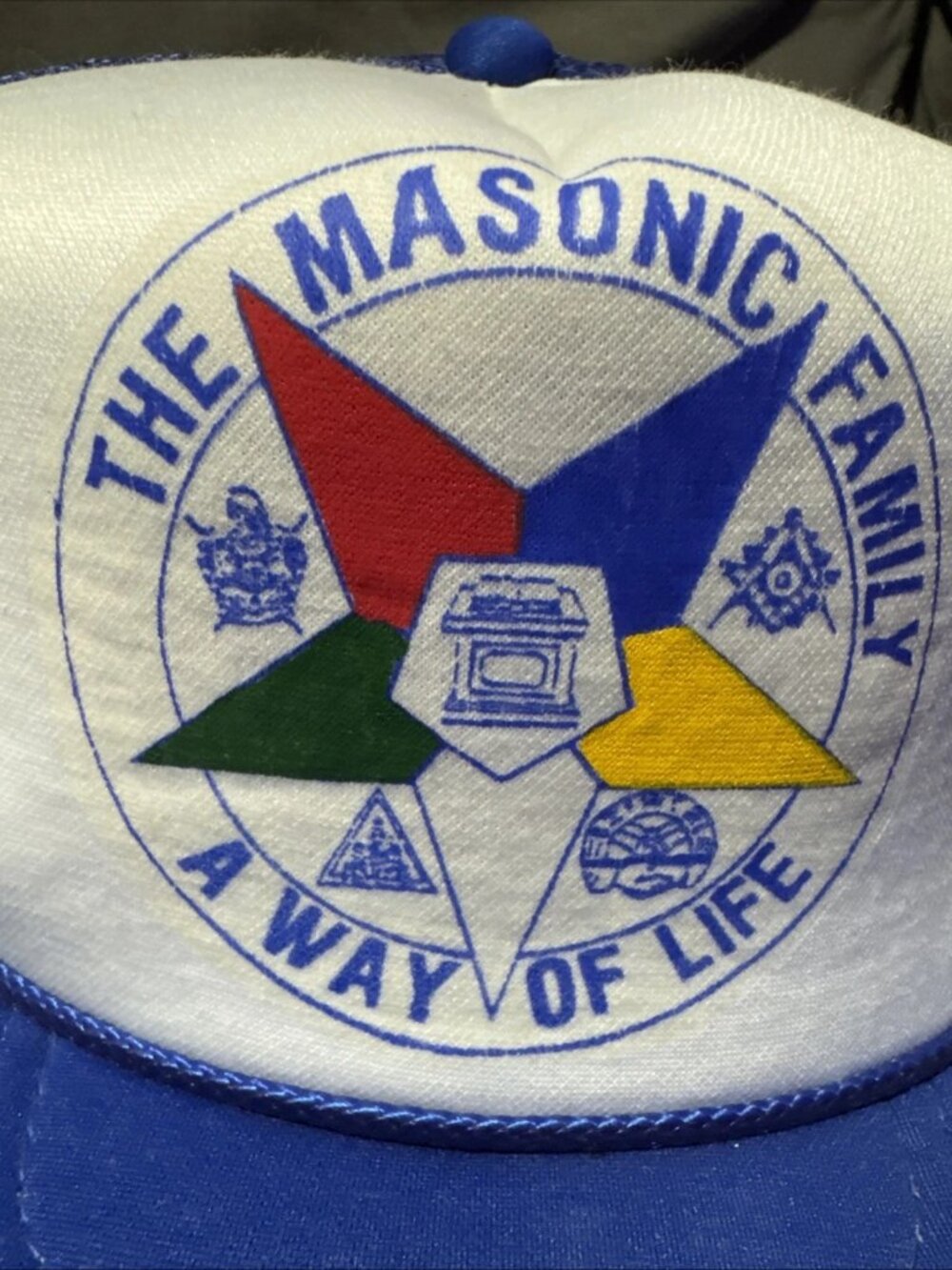 Hanes Vintage 1980s Masonic Family Trucker Hat Blue White
